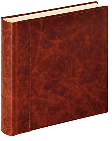 walther design Fotoalbum braun 30 x 30 cm Leder mit umlaufende Steppnaht, mit Büttenpapier, Madrid Lederalbum FA-800-P