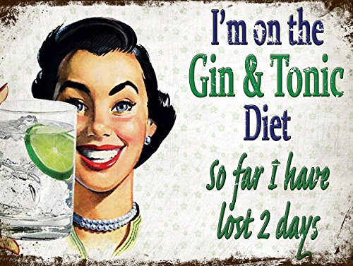 GIN & TONIC DIET VINTAGE STYLE METAL ADVERTISING WALL SIGN RETRO ART (21) (8 x 6)