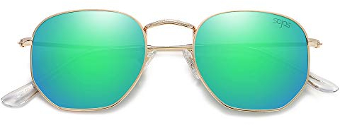 SOJOS Mode Polygon Sonnenbrille Damen Herren Verspiegelte Polarisiert Linse Leichte Unisex Brille SJ1072 mit Gold Rahmen/Grün Linse