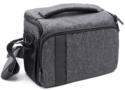 vhbw Kameratasche kompatibel mit Canon EOS Kiss X70, Kiss X80, Kiss X7i Kamera - schwarz/grau, inkl. Schultergurt, 260 x 195 x 150 mm