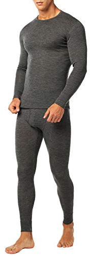 LAPASA Herren 100% Merinowolle Thermounterwäsche Set, Premium Merino Wolle Unterhemd & Unterhosen, warme Thermo Funktionsunterwäsche (M31, Warm, Large, Dunkelgrau)