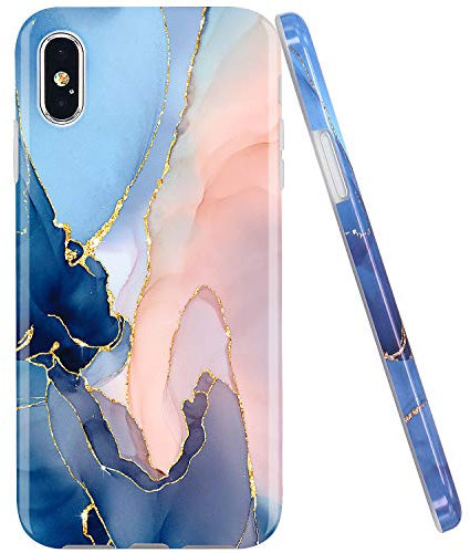 Jaholan iPhone X Case for iPhone XS Gold Glitter Sparkle Purple Marble Design TPU Gel Protective Case Cover Ultra Thin Lightweight Soft Case Cover for iPhone X XS