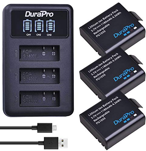 DuraPro 3 Stücke PG1050 Sj4000 Batterie + LED 3 Slots USB Ladegerät für AKASO EK5000 EK7000 SJCAM SJ4000 SJ5000 EKEN M10 4 Karat H8 H9 H9R H8R GIT-LB101 GIT PG900
