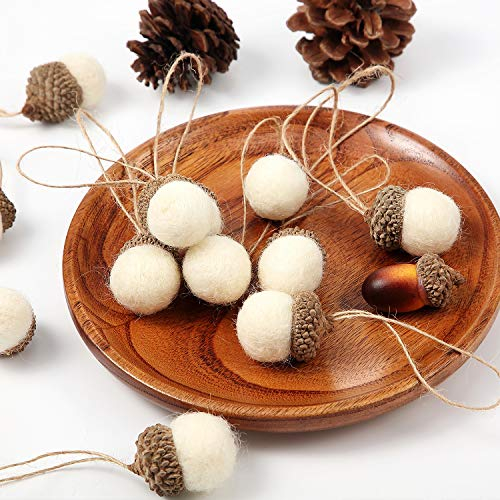 Filz Eichel Ornamente Set von 18 Stück, Schneewittchen Filzkugeln Pom Eichel Girlande mit 32,8 ft Seil für Weihnachtsbaum Mantel Wand Baby Zimmer Kindergarten Party Vintage Dekor
