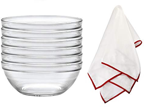 Duralex Lys Stackable Glass Bowls with a Polishing Cloth