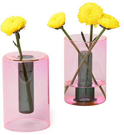 Block Design - Vaso reversibile in vetro - Mini - rosa/verde