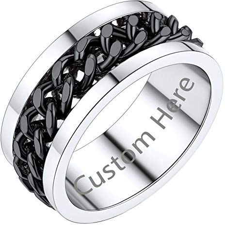 PROSTEEL schwarz Spinner Kette Ring Edelstahl 8mm breit personalisiert Bandring in Größe 54 Damen Herren Biker Ring Partnerringe Hip Hop Modeschmuck Accessoire für Abschluss Party