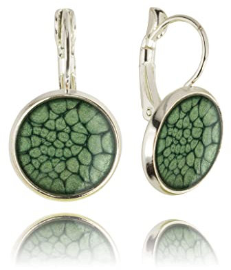 Elegant Klassisch Glanz Klein Runde Leicht Tropfen Ohrringe für Damen (Stil 30 - Gemalte Grün Silber)