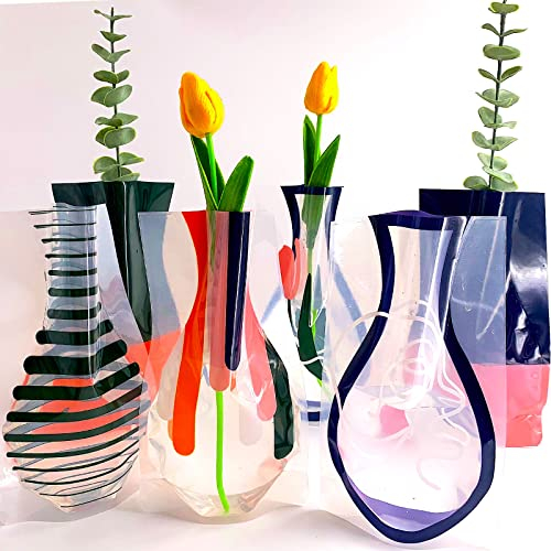 BLOFLO Faltbare Blumenvase, faltbare Vase, erweiterbare Vase, Kunststoff-Blumenvasen, abnehmbare Blumenvasen für Tafelaufsätze, moderne Dekoration für Zuhause, Büro, Hochzeit (6er Set)