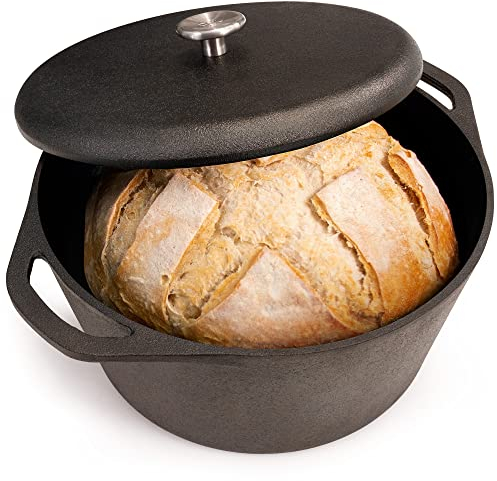 Greater Goods 5-Quart Cast Iron Dutch Oven Pot with Lid – Milled Smooth Cooking Surface, Organically Pre-Seasoned with Flaxseed Oil, Heavy-Duty Cast Iron with Dual Handles for Oven-to-Table Cooking