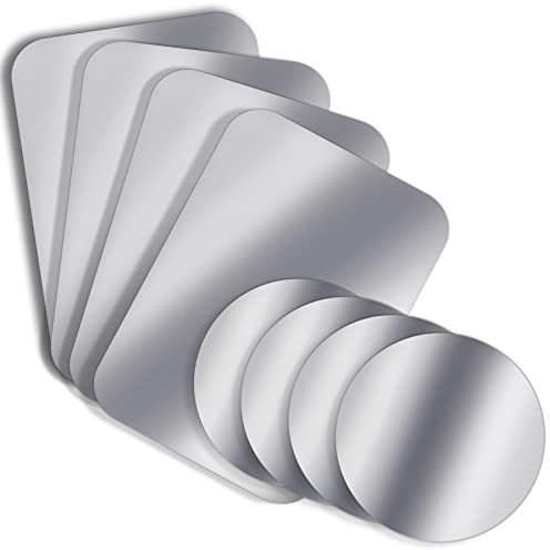 LUCPICT Metallplatte für Magnete, 8 Stück Metallplättchen Selbstklebend, Ultradünne Metallplatte Handy für Auto Zubehör, Kompatibel mit Magnet kfz Handyhalter, 4 Rund und 4 Rechteckig (Silber)