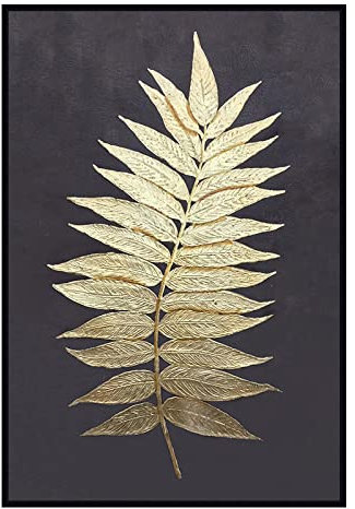 XIAONI Tableau Peinture Huile sur Toile Grand Format,Motif De Feuilles Dorées Abstraites Modernes Peintures Fraîches sans Cadre Peintes À La Main Illustrations Texturées Verticales Extra Larges AR