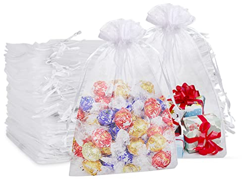 CLTPY 50 Stück Organzasäckchen 20x30 cm Organzabeutel,organzasäckchen groß Organza Säckchen säckchen zum befüllen,Verpackungstüten, Weiß Geschenktüten Schmucksäckchen,Party Hochzeit Geschenk Beutel