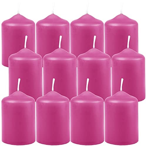 HS Candle Lot de 12 bougies piliers en cire rose - Diamètre : 4 cm x 6 cm - Diamètre : 4 cm - Disponibles dans de nombreuses couleurs - Fabriquées en UE