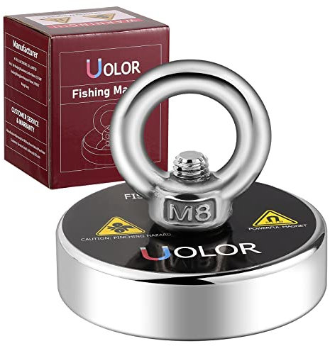 Uolor Fishing Magnet, 160 Kg (353 LB) Pull Force Super Strong Powerful Round Neodymium Magnet for River Retrieval