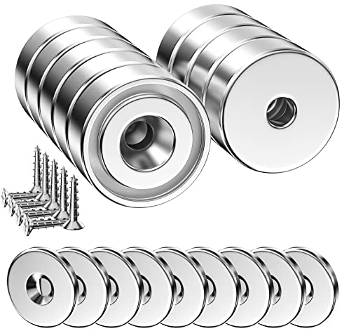 Relota 9 Piezas Imanes Neodimio Potentes 12kg Fuerza 20 X 7 mm, Imán Potente Recipiente Avellanado con Orificio y Tornillos,Cojines de Acero, Perfecto para Cocina, Experimentos Científicos, Oficina