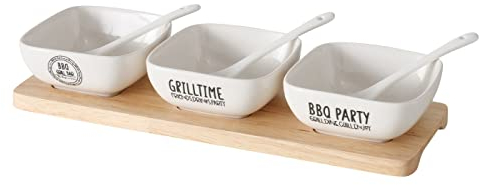 BOLTZE Schalenset Grillhouse Keramik Länge 30 cm natur, weiß Grillen Schale für Soßen