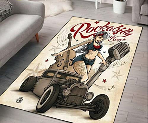 ELYVEN Retro Rockabilly Hip Hop Musik Küche Korridor Teppich Teppich Für Zu Hause Wohnzimmer Schlafzimmer Bodenmatte Anti-Rutsch 100X160Cm