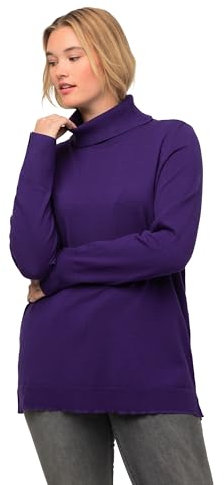 Ulla Popken Maglione a Collo Alto, Polsini Larghi a Costine, Maniche Lunghe, Viola Profondo, 52-54 Donna