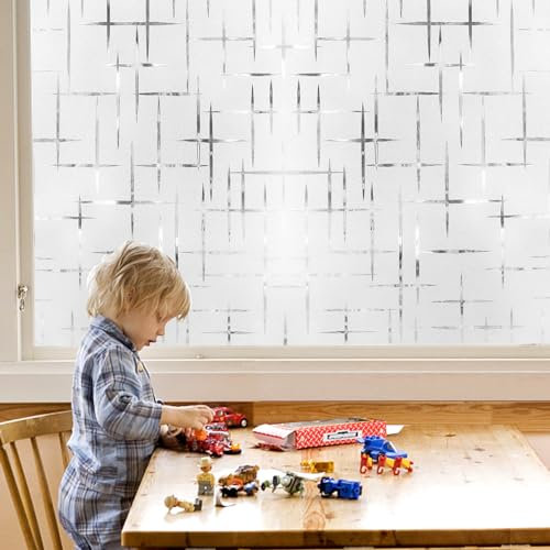 Linarun Fensterfolie Statisch Haftend Sichtschutzfolie Selbstklebend Klebefolie Milchglasfolie Fenster Folie Milchglas Dekofolie für Bad Küche Anti-UV Kreuz 90x200cm
