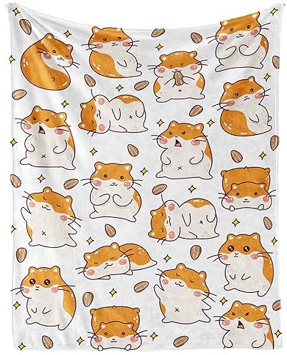 CaomeiWu Couverture en flanelle douce pour hamster - 127 x 101,6 cm - Motif animal en peluche mignon - Pour la maison, le bureau - Pour garçons et filles - Cadeau pour les amateurs de hamster
