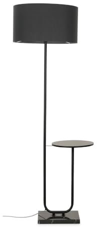MiniSun | Large Matt Black Curved Stem Marble Floor Lamp with Charcoal Shade | Table Lamps, Home Décor & Improvement Essential | Includes Bulb