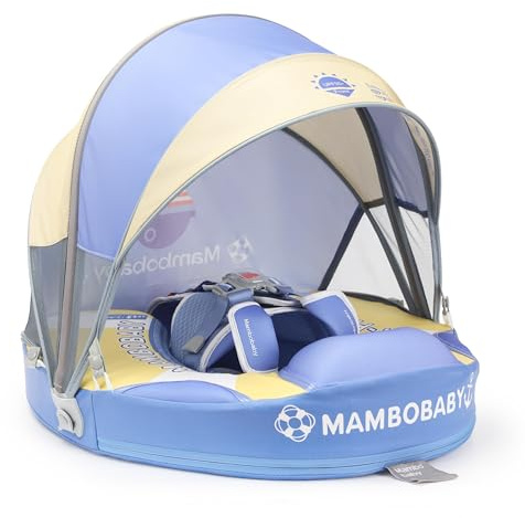 Kalolary Baby Swimming Float Non Inflatable Swim Ring Upgrade Add Tail Pool Trainer Float with Removable UPF 50+ Sun Protection Canopy for the Age of 3-24 Months (Purple Voyage)