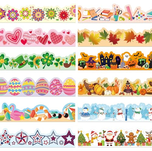 Pinnwand-Bordüre, bunt, Regenbogenfarben, gewellte Bordüre, Bulletin-Dekoration für Klassenzimmer, Schulanfang, Dekoration, niedlich, 240 Stück