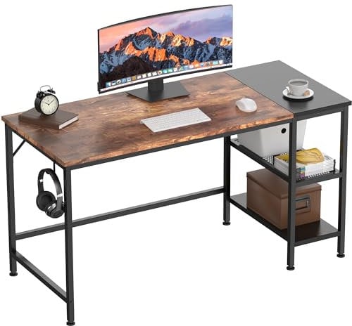 HOMIDEC Office Desk, Computer Desk With Bookshelf, 120 x 50 x 75 cm Study Writing PC Desks with Storage Shelves for Home Office Bedroom, Vintage