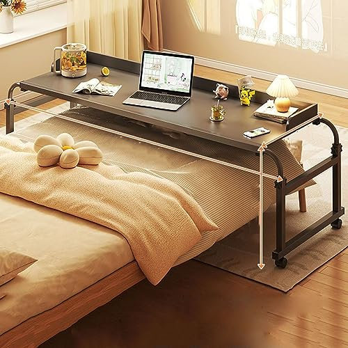 Table de lit Extensible 140-210 cm avec Roulettes - Mobile et surélevable 65-95 cm - Table d'ordinateur Roulante au-Dessus du lit - Table de Soins