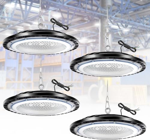 TAUDUDE 4Pack 200W Faretto LED UFO Lampadario Lampada da Officina Industriale 6500K Bianco Freddo Faro Proiettore High Bay Light per Fabbrica Magazzino Stadio,Garage,Officina