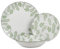 DRW Vajilla de 18 Piezas de Porcelana Blanca con Hojas en Verde 27x27x4 cm
