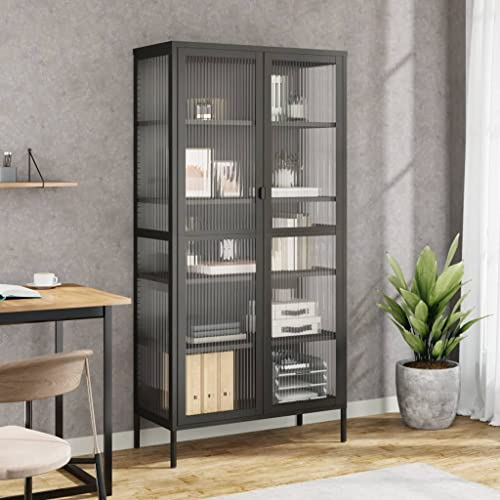 QJBSAVVA Highboard, Tv Schrank Hoch Wohnwand Modern schuhschrank Holz Barschrank Geeignet für Küche Badezimmer Schlafzimmer Balkon Schwarz 85x40x180 cm Glas und Stahl
