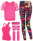 TraLxwee Damen 80er Jahre Outfit Set: Rosa Netzshirt, Tank Top, Artistic Leggings, Beinwärmer, Netzhandschuhe, Stirnband - 80er Jahre Kostüm Damen Neon Party Accessoires