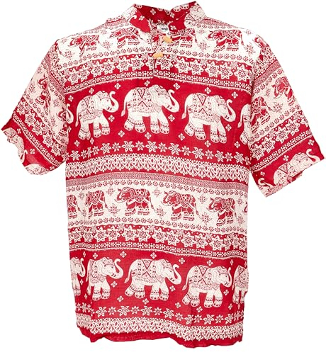 GURU SHOP Yoga Hemd, Hemd, Thailand Hemd mit Elefanten, Bequemes Schlupfhemd, Rot, Synthetisch, Size:M