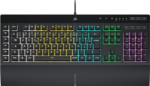 Corsair K55 RGB Pro Teclado de Juego con Membrana – IP42 Resistente al Polvo y a Las Salpicaduras – 6 Teclas Macro Integración Elgato – Compatible con iCUE – AZERTY BE – PC, Mac, Xbox – Negro
