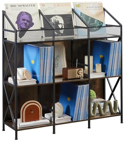 EYOCAL 9 Grids Vinyl Record Storage Holder Rack， Wooden Record Display Table for Magazines Files Albums Books for Living Room Bedroom Patent Pending