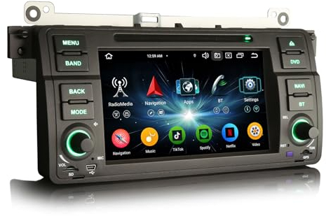 Erisin 7 Zoll 8-Kern 4GB RAM+64GB ROM Android 14 Autoradio mit GPS Navi für BMW E46 3er 318d 320 325i M3 Rover 75 MG ZT Bluetooth 5.0 CarPlay Android Auto WiFi 4G DSP DAB+ USB RDS OBD2 DVD CD Canbus