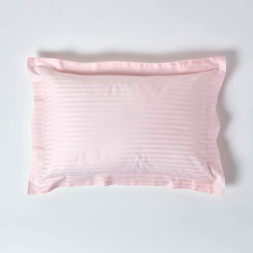 HOMESCAPES Pink Pure Egyptian Cotton Oxford Pillowcase Standard Size 330 TC 500 Thread Count Percale Equivalent Satin Stripe Pillow Case Pack of 4
