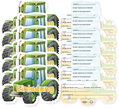 Ryvera Traktor Einladungskarten Kindergeburtstag Jungen, 12 Stück Weihnachten Einladungskarte Traktor Kindergeburtstag Junge,Einladungen Geburtstagseinladungen für Weihnachts Kinder Jungen und Mädchen