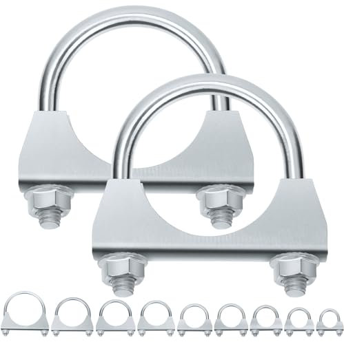 Swpeet 2 piezas galvanizado 2,50 mm tubo de escape en U Kit de abrazadera galvanizada silenciador silenciador abrazadera de perno en U universal resistente ideal para la conexión de tubo puntiagudo