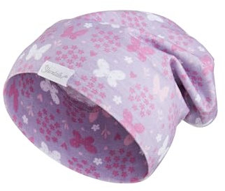 Sterntaler Beanie Blumen - Lässige Erstlingsmütze aus Flammgarn Jersey mit Allover Druck - Mädchen UV-Schutz 50+ Beanie Mütze - Baby und Kinder Übergangsmütze, Flieder, Größe 37