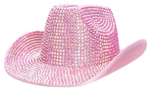 Toyland® 36 cm (14) Chapeau de cowboy de luxe rose avec strass irisés - Accessoires pour festivals, concerts, déguisements et enterrements de vie de jeune fille - 3 couleurs disponibles
