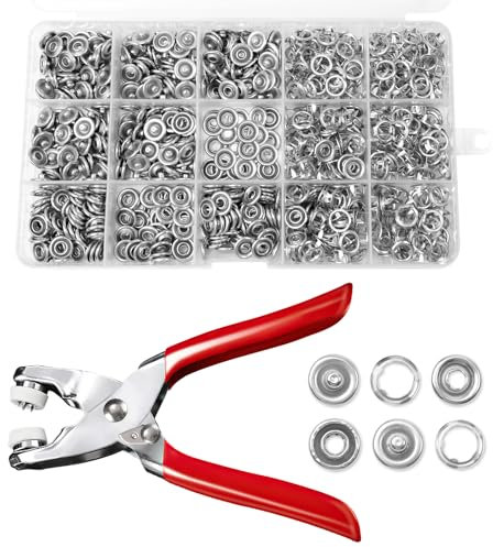 YUUTIAL Set di 200 bottoni a pressione in metallo con pinze, kit di bottoni automatici senza cuciture, kit di bottoni a pressione, antiruggine, per tessuti, abbigliamento, borse, artigianato fai da te
