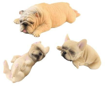 CORHAD 3stücke Teilige Realistische Schlafender Bulldoggen Welpen Figuren Kunststoff Tierstatue Deko Für Wohnzimmer Geschenk Hunde Modell