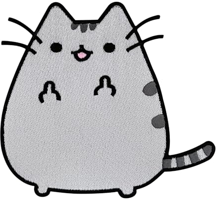 Urbanski Patch süße dicke Katze zeigt Finger zum Aufbügeln 9,1 x 10,1 cm | Aufnäher Applikation Bügelbild
