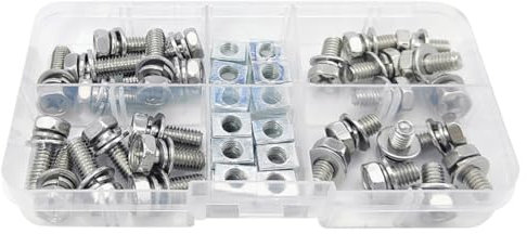 JIHUOO 56 Pcs Stainless Steel Battery Bolts and Nuts Motorcycle Battery Terminal Screws and Nuts M6 Bolt Square Nut Kit for Motorcycle Bike Scooter Part Accessories