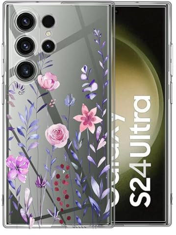 Pazpnoy Handyhülle für Samsung Galaxy S24 Ultra 5G,Transparent Blume Muster Mädchen Hülle,Dünn Weich Silikon SchutzHülle,Stoßfeste Kratzfest TPU Case Cover-3