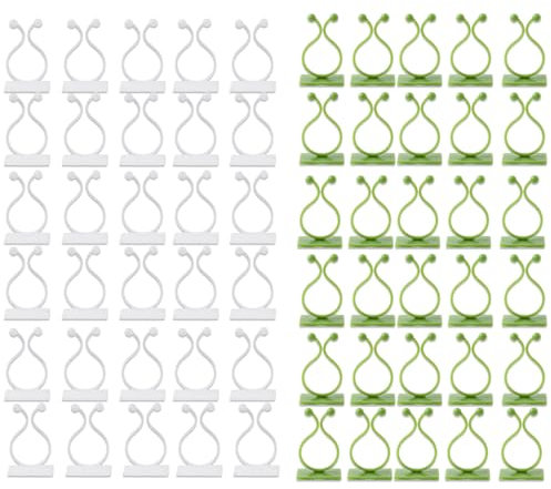 DLPRK 60 Pezzi Autoadesivi Clips per Piante Rampicanti, Supporto per Piante Ganci Adesivo Filo di Serracavi per Muro (Bianco, Verde)