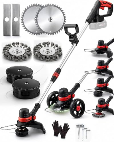 Decespugliatore a Batteria per Makita Decespugliatore Elettrico Tagliabordi 30CM Filo Tagliabordi BRUSHLESS, 4 in 1 Lama Decespugliatore Multifunzione con Ruote Spazzola(Senza Batteria)